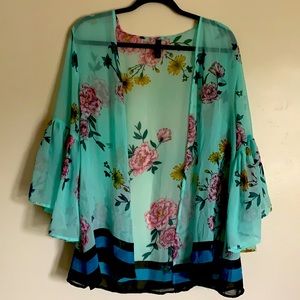 Sheer Floral Bell-Sleeve Topper